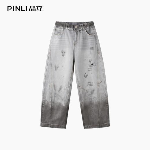 PINLI品立2025秋季新款男士宽松美式高街破洞直筒休闲牛仔长裤潮GD253116139 商品图3