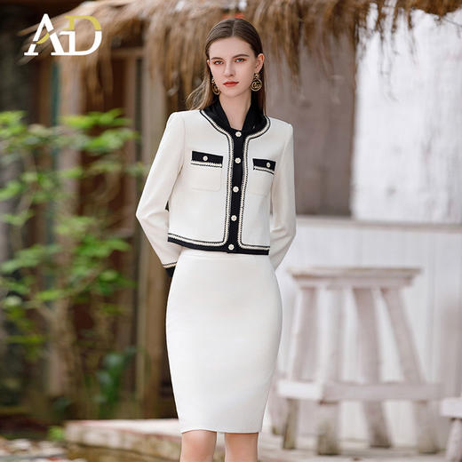AD法式小香风套装女2024年秋冬复古时髦名媛气质粗花呢两件套裙子 商品图2