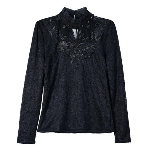 KQL B41N659半高领蕾丝打底衫加绒加厚保暖上衣洋气小衫 商品图4