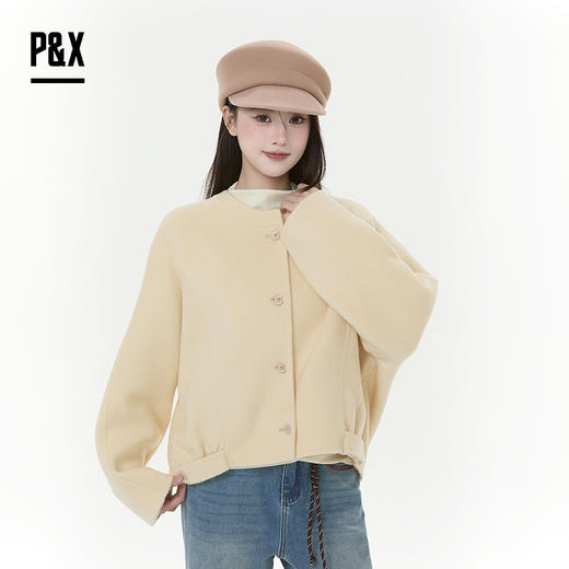 P&X设计师女装2025冬季小香风双面呢短款大衣 825421118 黄色 商品图3