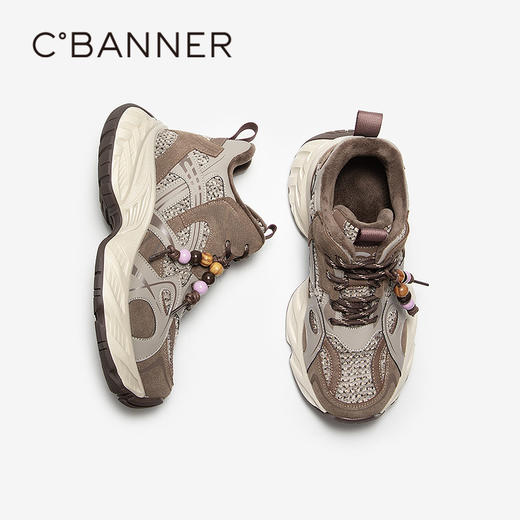 千百度厚底耐磨老爹鞋女增高加绒保暖时尚运动休闲鞋A25650829 商品图4