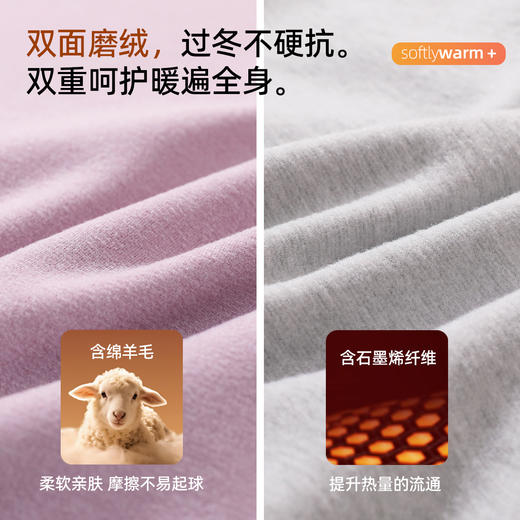 【情侣款】熳洁儿 羊毛保暖套装双面磨绒石墨烯绵羊毛秋衣秋裤冬季新款25757201/25757901 商品图2