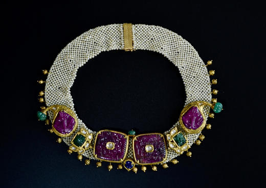 24k包金红宝蓝宝绿宝钻石珍珠项链 商品图1