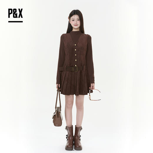 P&X设计师女装2025冬季百搭千金风时尚套装短裙825414194 咖色 商品图1