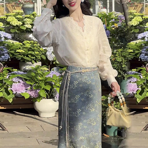 裁缝学苑AH82新中式V领蕾丝小衫上衣纸样半身裙套装打版裁剪图 商品图4