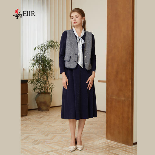 司歌弹力连衣裙秋冬蝴蝶结收腰中长裙A921109Y 商品图2