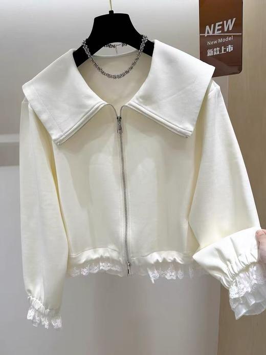 清货！！83395蕾丝拼接翻领外套短款小众设计感洋气减龄上衣女-喜出 商品图0
