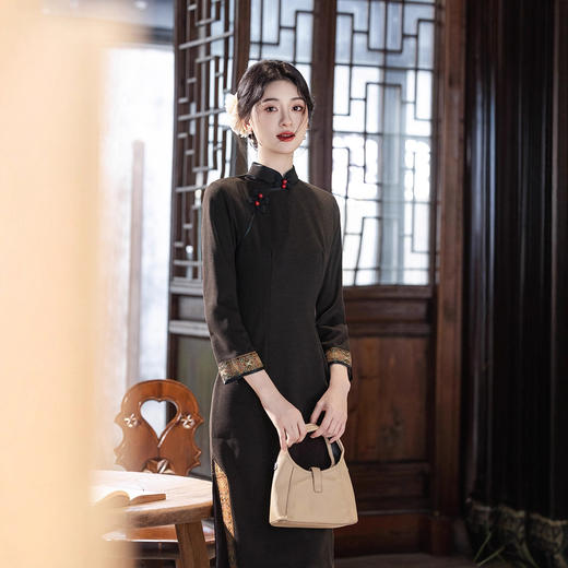 复古中国风长款旗袍，改良新中式高级感气质旗袍SYK23037 商品图1