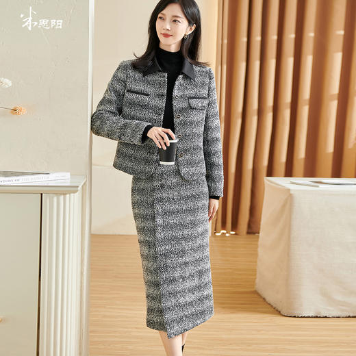 剩S/XXL 舒适羊毛混纺保暖知性简约粗花呢时尚套装3655 商品图0