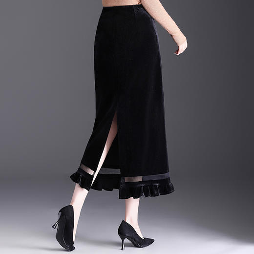 木耳边显瘦黑色半身裙，垂坠感长款修身直筒裙一步裙MYX-JYM-25103-L 商品图2