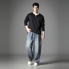 PINLI品立新款水洗宽松直筒牛仔裤潮男美式复古破洞长裤GD253116140 商品缩略图4