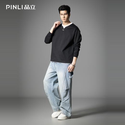PINLI品立春季新款男士美式高街复古宽松直筒休闲牛仔长裤潮GD253116142 商品图1
