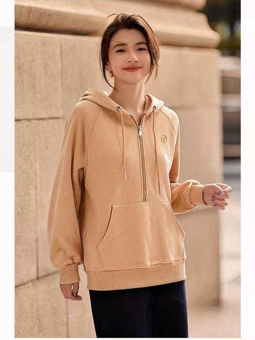 【卫衣系列】工艺系列-刺绣小标95%棉半拉链连帽卫衣-喜出 商品图0