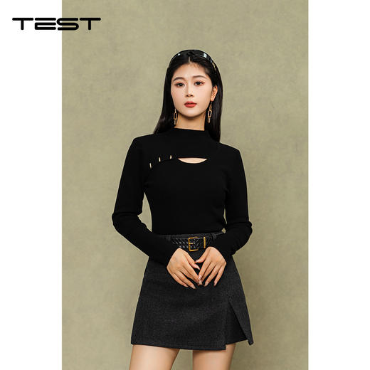 冬上新时尚气质复古风半高领镂空针织衫1254107 商品图0