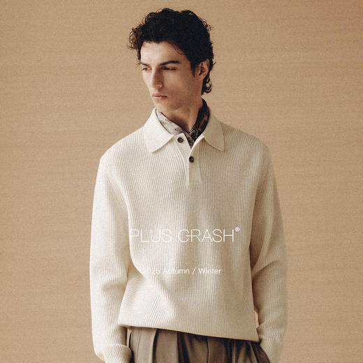 PLUS CRASH纹理感全棉老钱风POLO领毛衣百搭休闲慵懒风翻领针织衫 商品图2