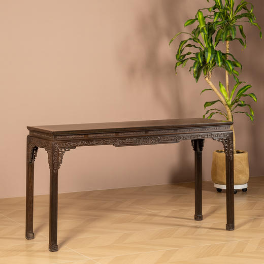 清	紫檀束腰马蹄腿夔龙纹条桌 商品图0