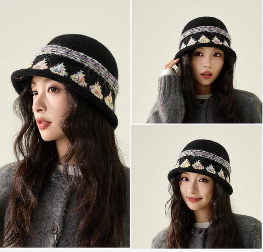 韩国渔夫帽秋冬新款，复古彩色提花针织帽JC-M3741 商品图2