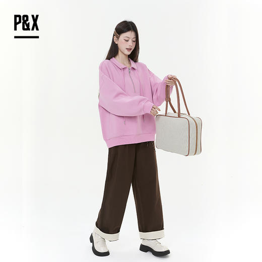 P&X设计师女装2025冬季长袖翻领加绒拉链短款卫衣825417156 粉色 商品图2
