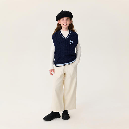 马克珍妮女童蝴蝶结V领纯棉针织背心2025年冬装新款551888 商品图2