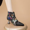 【预售5天】秋冬季复古旗袍靴子新中式刺绣短靴尖头高跟绣花短筒靴喜妈妈婚宴鞋ALS&2349 商品缩略图0
