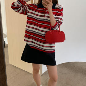 6%羊毛 MIU系学院风羊毛POLO领条纹针织衫    A-5417