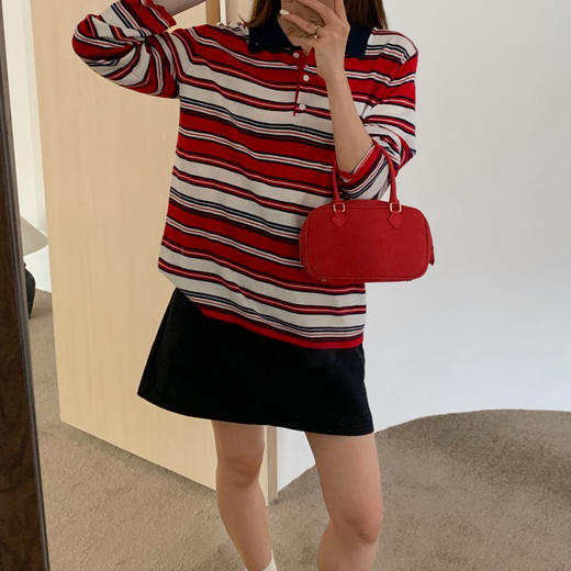 6%羊毛 MIU系学院风羊毛POLO领条纹针织衫    A-5417 商品图0