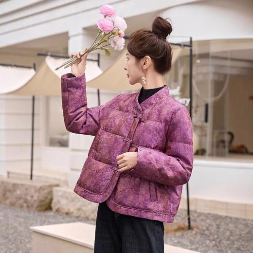 新中式国风羽绒服轻奢显瘦提花，独特漂亮狐狸毛白鸭绒外套HR-YAX2552 商品图2