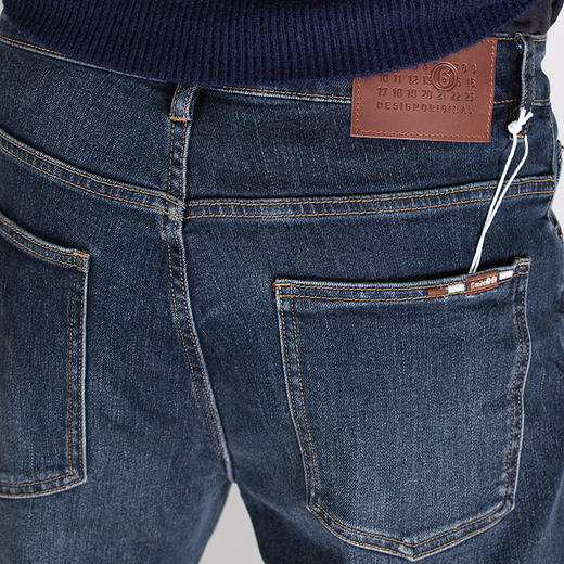 DRONKOO 2025 正常腰左袋绣线织唛底磨毛厚牛仔长裤 商品图4