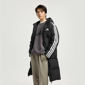 Adidas阿迪达斯LONG DOWN JACKET 男子三条纹羽绒服 拒水防风保暖长款连帽600蓬鸭绒KC2498