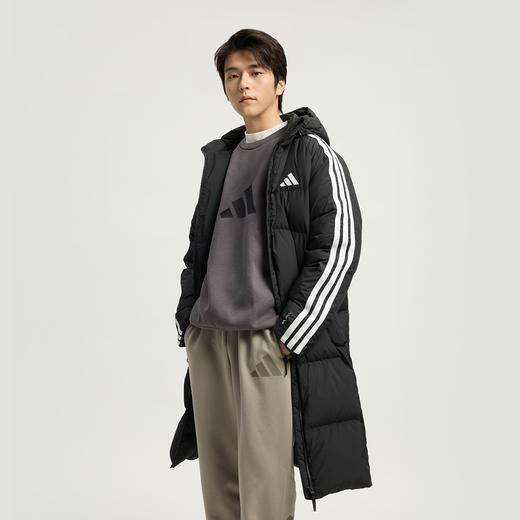 Adidas阿迪达斯LONG DOWN JACKET 男子三条纹羽绒服 拒水防风保暖长款连帽600蓬鸭绒KC2498 商品图0