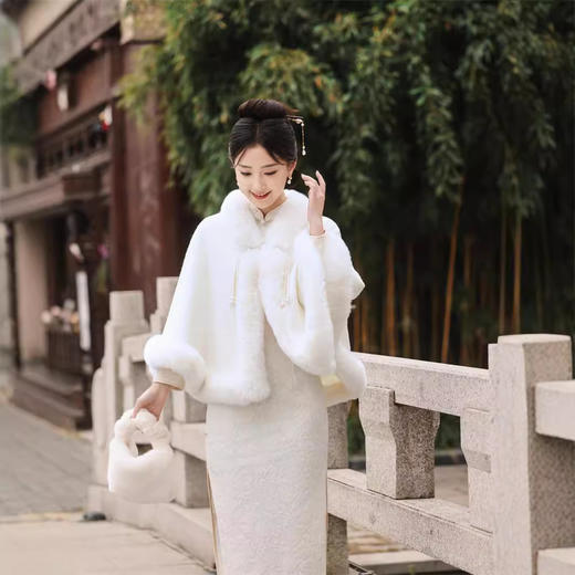 冬款加绒加厚披肩斗篷，复合蕾丝加绒气质女旗袍SJT411 商品图3