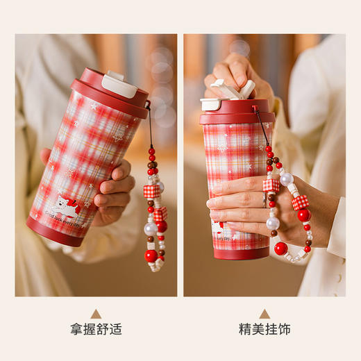 摩登主妇陶瓷内胆保温杯女生高颜值2025新款吸管水杯便携咖啡杯子 商品图3