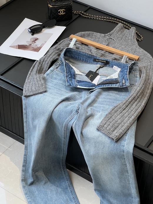 会员福利【设计感×通勤百搭】拉夏贝尔/La Chapelle高腰皮标牛仔裤女百搭韩版休闲小个子直筒裤 商品图7