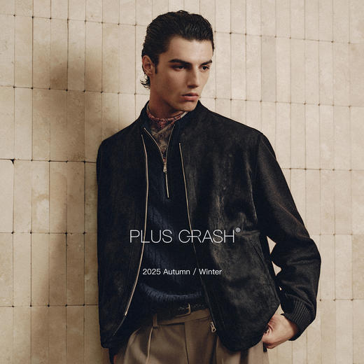 PLUS CRASH2025冬季短款修身时尚百搭老钱风针织拼接立领夹克外套 商品图2