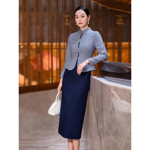 YBY 882H86新中式国风连衣裙时尚拼接假两件修身显瘦毛呢裙 商品图0