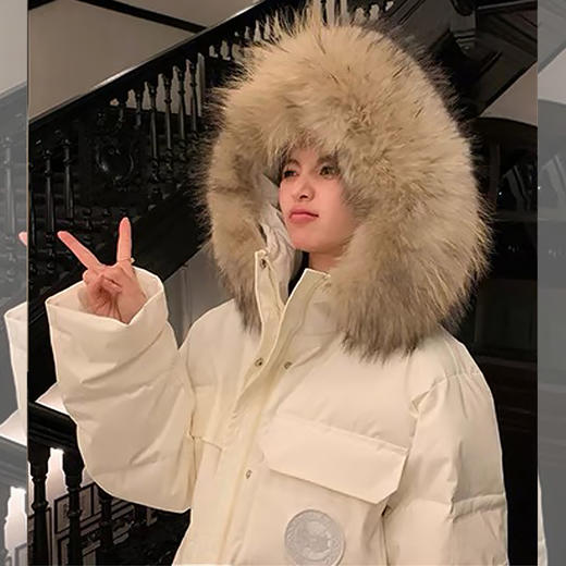 西遇韩版加厚棉服女冬季新款大毛领连帽短款工装派克服SS051747 商品图3