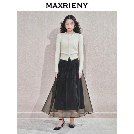 MAXRIENY精致优雅织带针织外套24冬款修身显瘦长袖上衣女小衫内搭(货号:MS85JA779) 商品图1