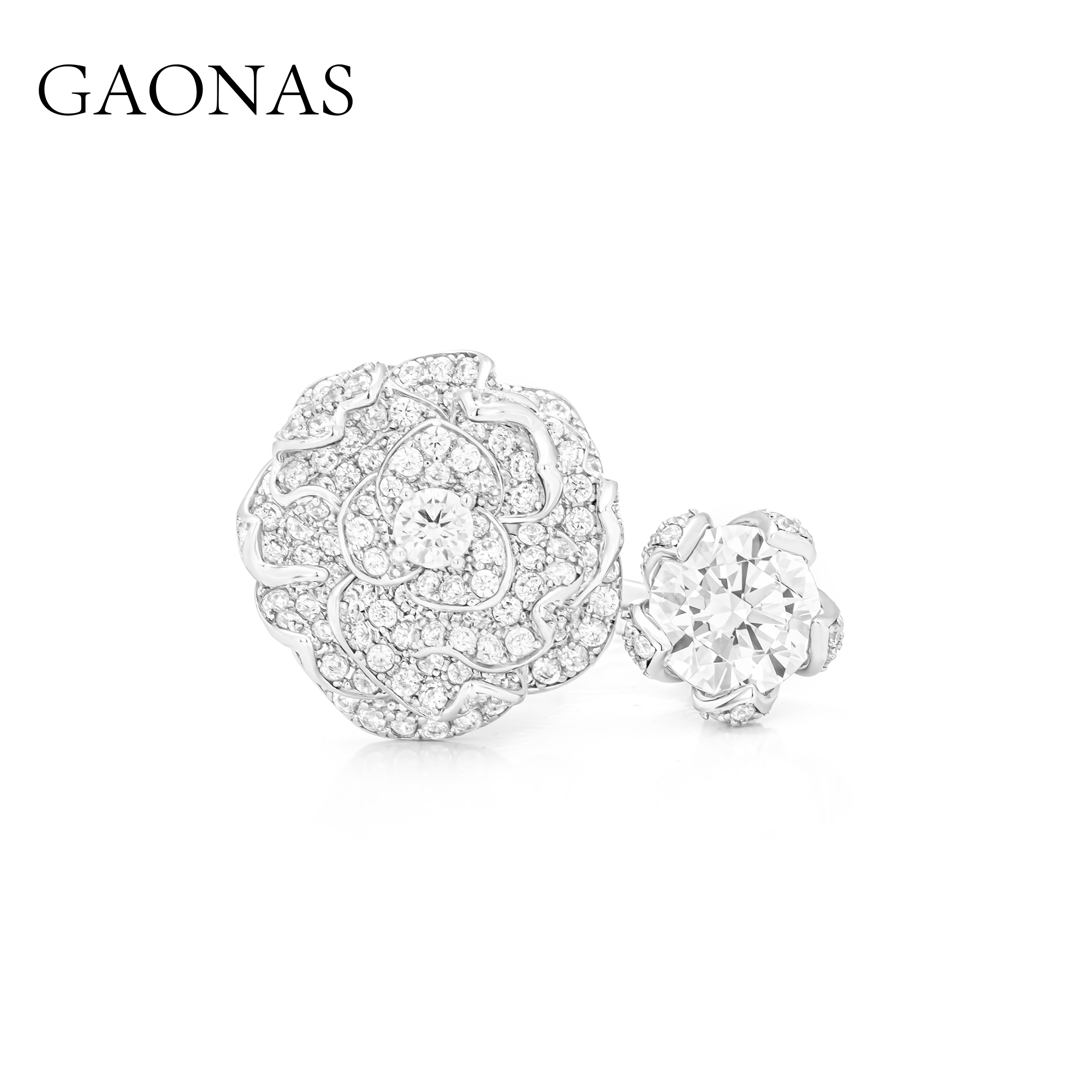GAONAS  白月光 时尚玫瑰设计白开口戒11657JW