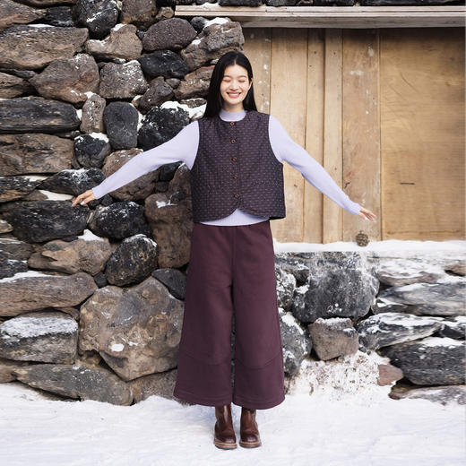 特绽放763朵/活力橙彩色卫裤·加绒加厚宽松阔腿拼接分割休闲裤冬 商品图3