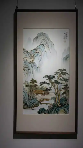 粉彩山水山谷逸居瓷板