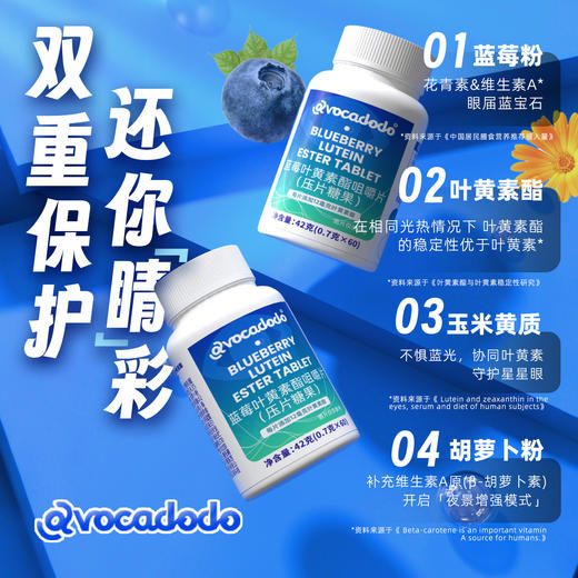 Avocadodo蓝莓叶黄素酯12mg60片咀嚼片眼睛视力蓝光牛油果果桥本 商品图2