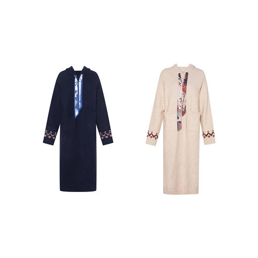 两三事 记忆折痕 2025年冬季新款休闲印花抽绳连帽针织裙连衣裙 商品图4