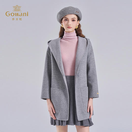乔万尼秋冬新款羊毛大衣简约连帽双面呢外套EF4A249 商品图2