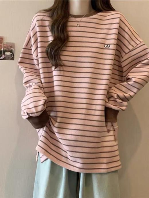 【卫衣系列】31853粉色条纹侧开叉眼睛刺绣卫衣-喜出 商品图1