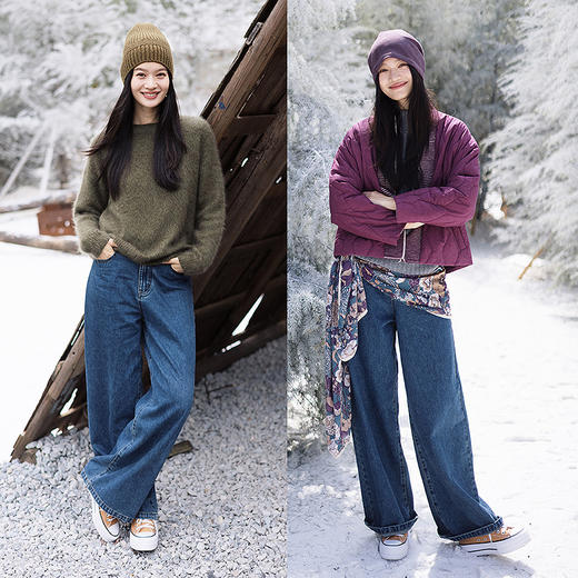 绽放752朵/常青树牛仔裤·宽松帅气复古深蓝直筒牛仔休闲长裤百搭 商品图1