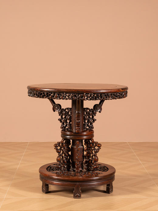 清	红木镶瘿木宝石花百灵台及鼓凳成套（一桌四凳） 商品图3