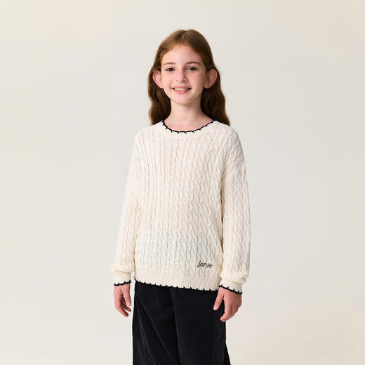 马克珍妮男女童撞色边绵羊毛针织毛衣2025年秋冬新款551876 商品图1