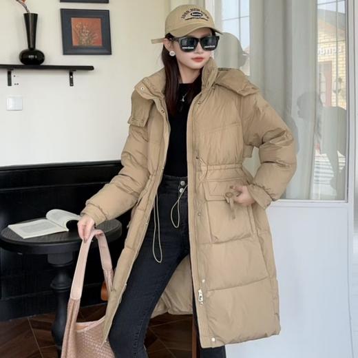 2025新款90%白鸭绒羽绒服女 中长款过膝连帽羽绒服HY-08 商品图1