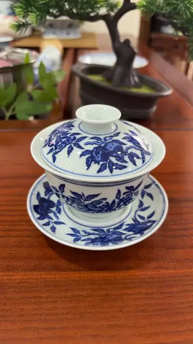 柴窑青花盖碗