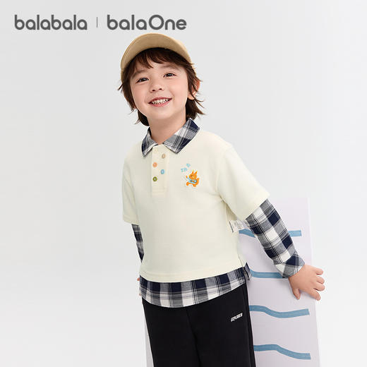 巴拉巴拉童装男童卫衣格纹拼接假两件长袖上衣2025新款秋装学院风 商品图2